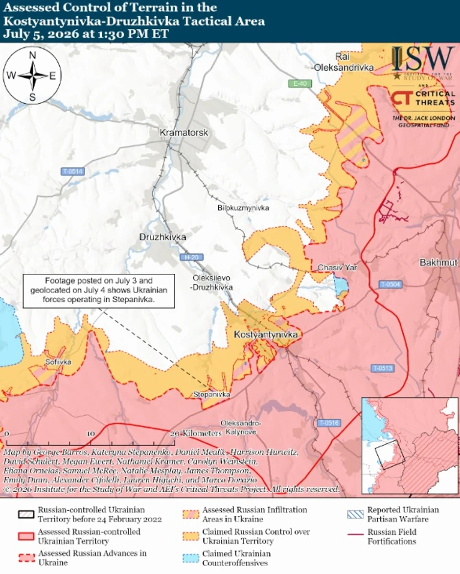 Konstantinovka-Druživka na mapi ISW