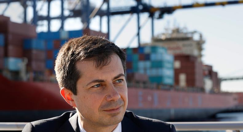 US Transportation Secretary Pete Buttigieg speaks at the Port of Savannah.