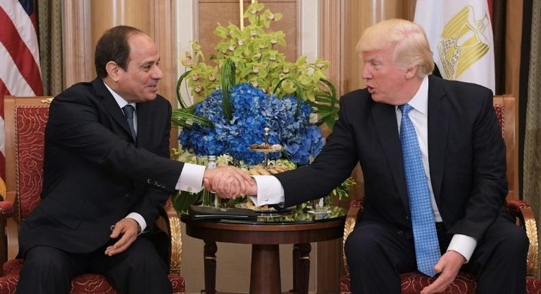 US President Donald Trump (R) and Egypt's President Abdel Fattah al-Sisi meet in the Saudi capital Riyadh, in May 2017