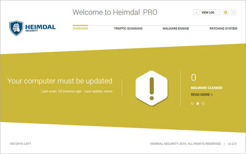 Główne okno programu do ochrony przed złośliwym oprogramowaniem - Heimdal Pro