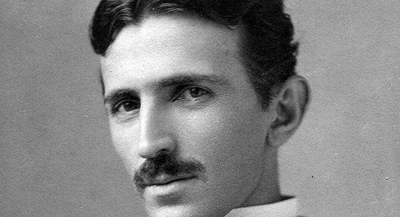 A portrait of famed inventor Nikola Tesla at age 34.