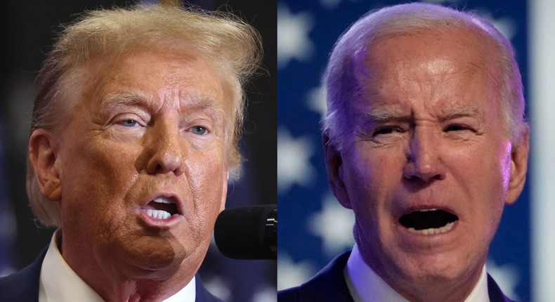 Former President Donald Trump and President Joe Biden.Scott Olson and Drew Angerer/Getty Images