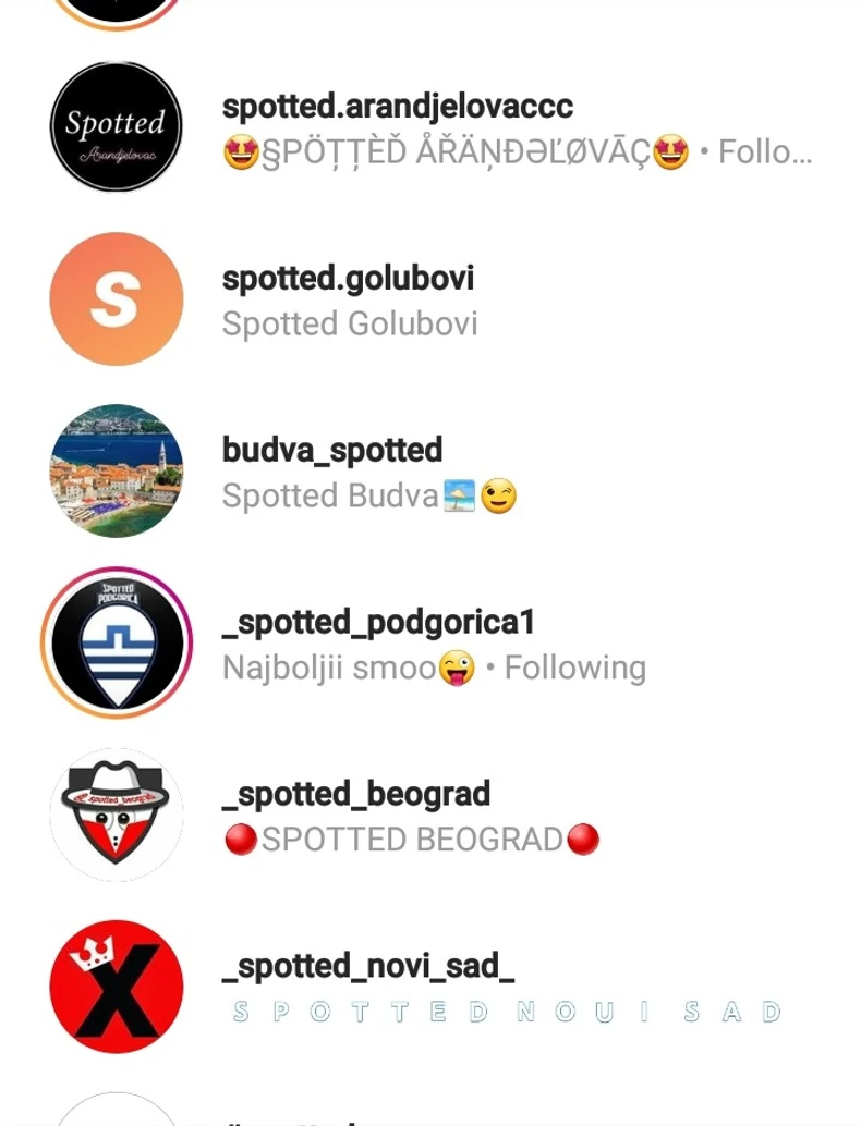 Spotted profili na Instagramu