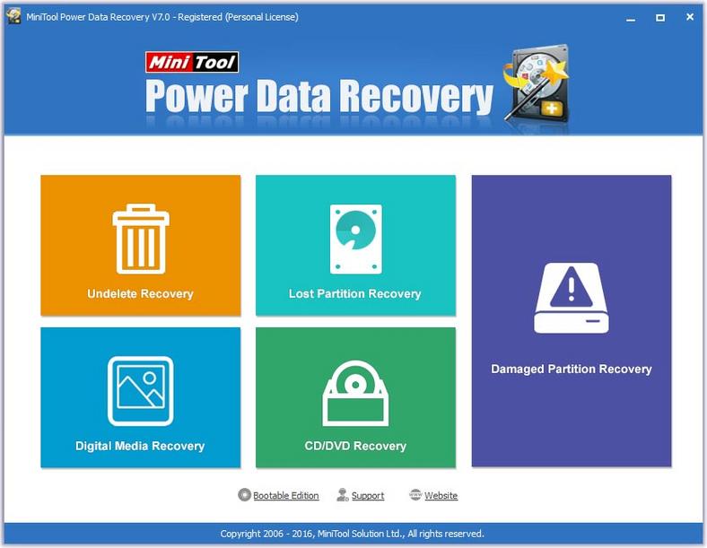 Główne okno programu do odzyskiwania danych - MiniTool Power Data Recovery Personal Edition