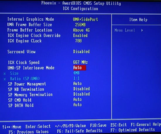 IGX Configuration – miejsce kontroli ustawień rdzenia graficznego i SidePort Memory