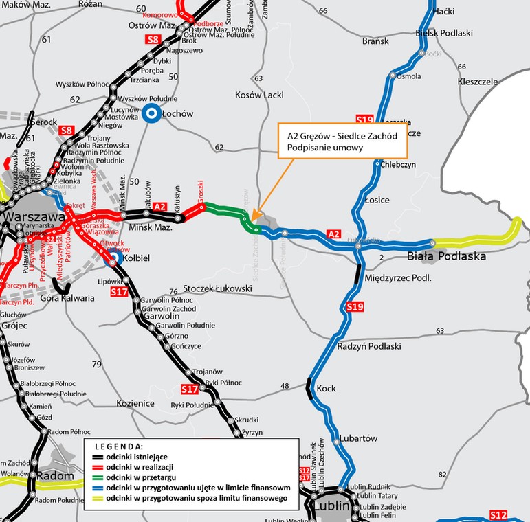 Autostrada A2, odcinek Gręzów - Siedlce Zach-01. Źródło: GDDKiA