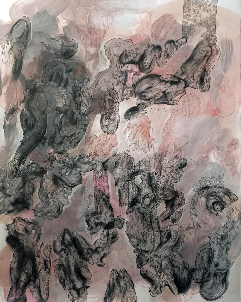 Vid Andrej -Mycorrhizae III - acrylic, oil, charcoal, pen and ink on paper - 150x120cm - 2023