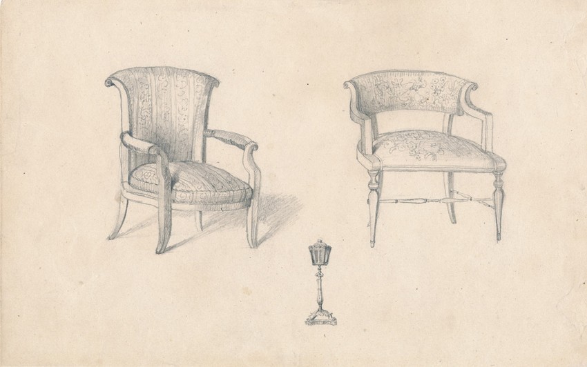 Nacrt za dve fotelje i kandelabar