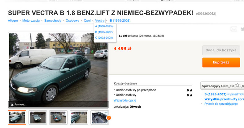 Opel Vectra rok produkcji 1999 cena 4499 zł