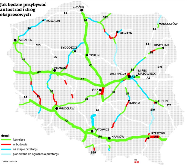 Mapa nowych dróg w Polsce