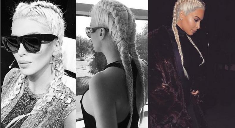 Jelena Karleusa and Kim Kardashian rocking blonde cornrows