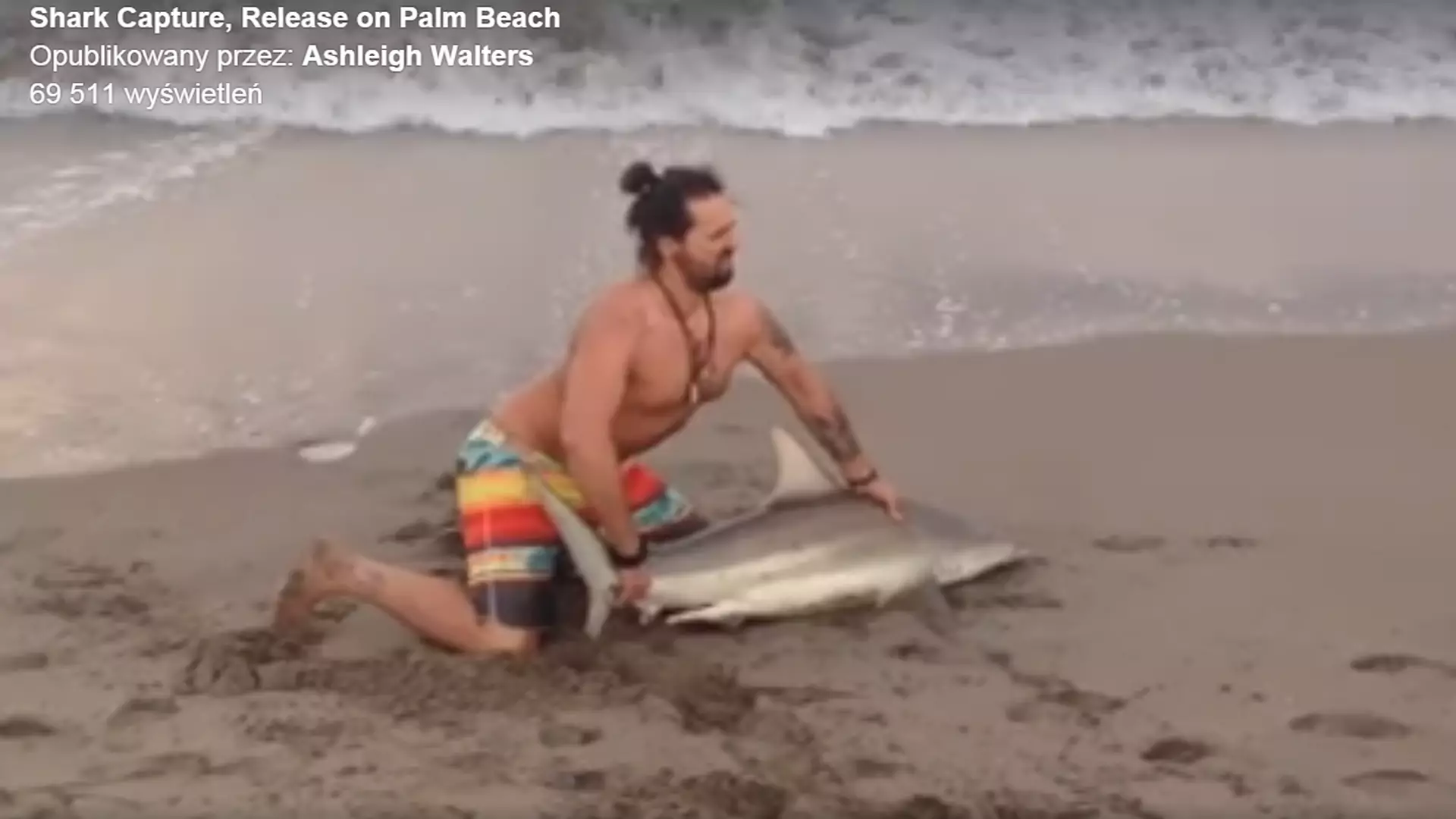 Mężczyzna wyciągnął rekina na brzeg, żeby zrobić sobie z nim zdjęcia