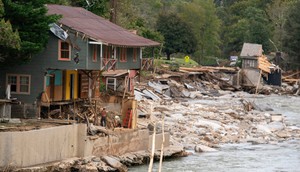 Homes and buildings destroyed after Hurricane Helene in Bat Cave, North Carolina.Sean Rayford/Getty Images