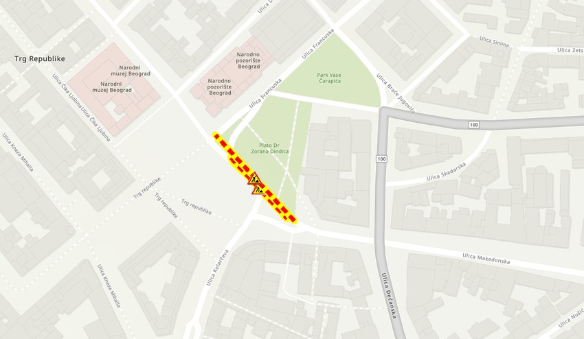 Mapa radova na Trgu republike