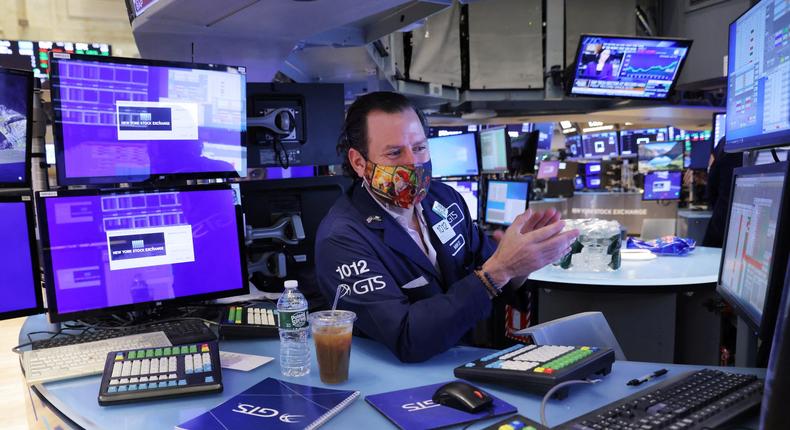A trader works on the trading floor at the New York Stock Exchange.