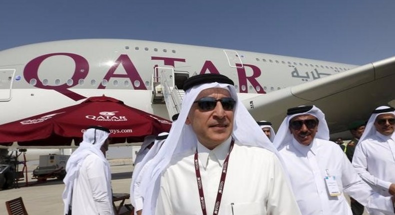 CEO of Qatar Airways Akbar Al Baker visits the Dubai Airshow