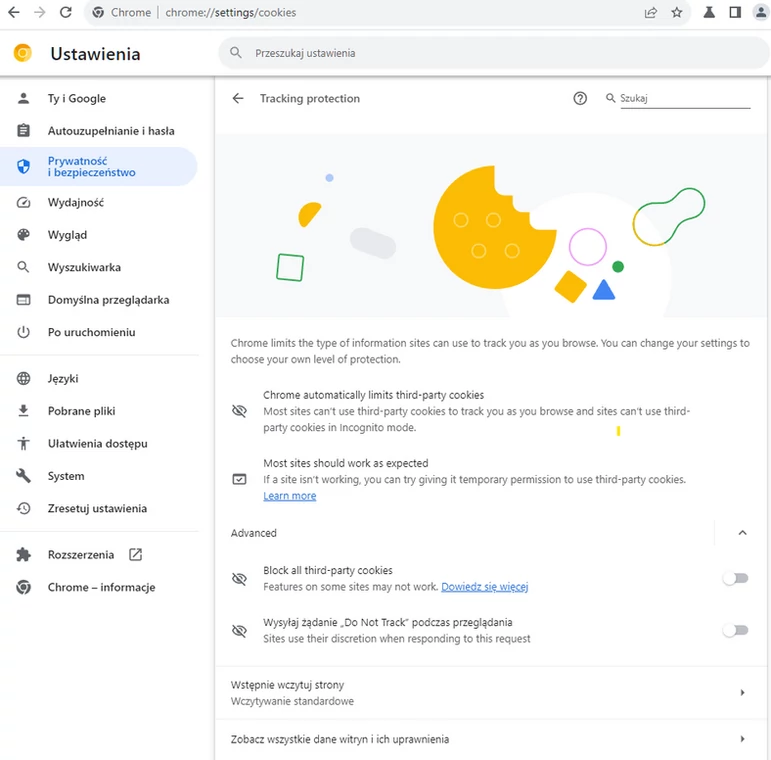 Nowe menu ochrony przed śledzeniem w testowej wersji Google Chrome
