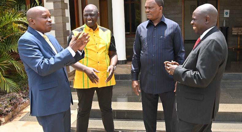 File image of Senator Kindiki Linturi, DP William Ruto, National Assembly Speaker Justin Muturi and Mathira MP Rigathi Gachagua