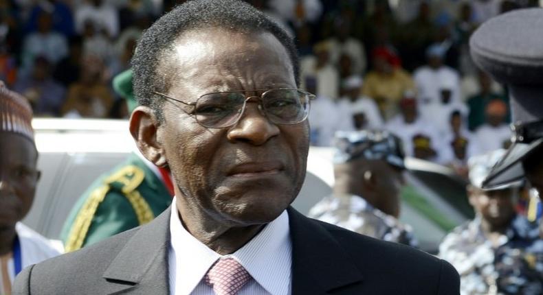 Equatorial Guinea President Teodoro Obiang Nguema Mbasogo arrives to attend the inauguration of Nigerian President Mohammadu Buhari at the Eagles Square in Abuja