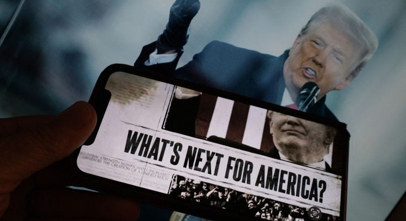 A video posted May 20 by Donald Trump's Truth Social account shows hypothetical headlines speaking of a unified Reich if he wins the 2024 presidential election.CHRIS DELMAS via Getty Images