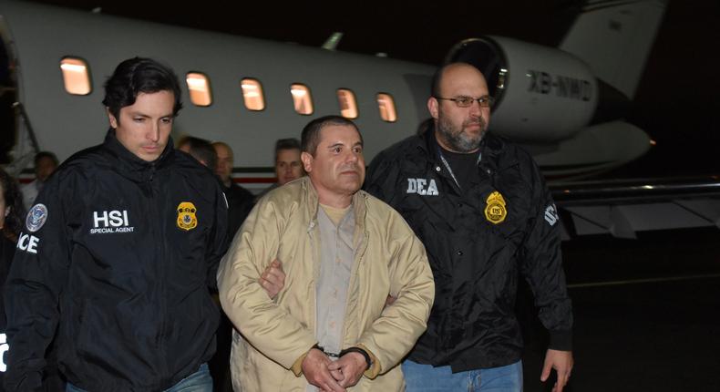 Guzman arrives at Long Island MacArthur Airport in New York on January 19 after his extradition from Mexico.
