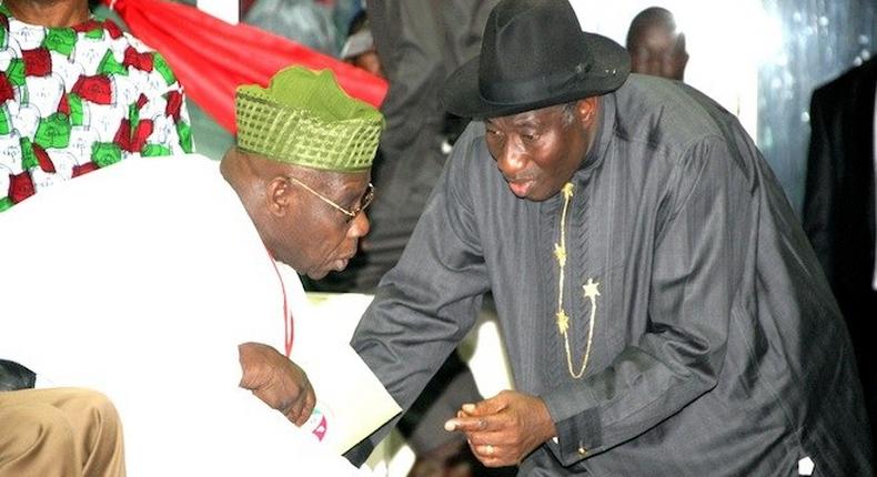 President Goodluck Jonathan and ex-president Olusegun Obasanjo