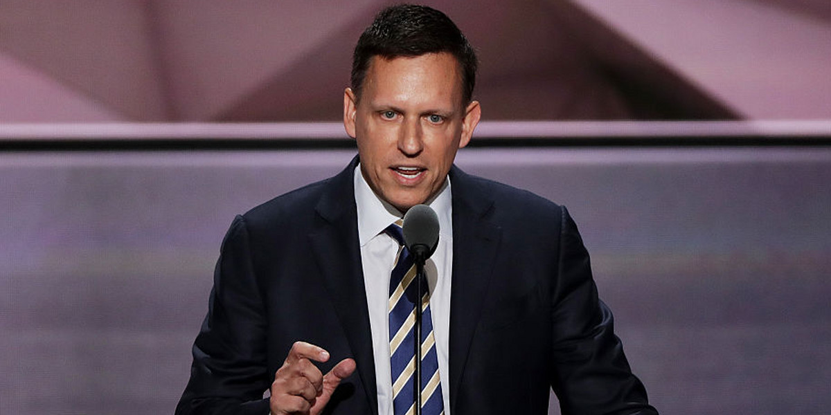 Peter Thiel, cofounder of PayPal, delivers a speech during the Republican National Convention.
