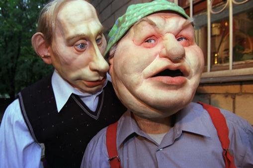 Life size puppets of Russian political leaders Kukly