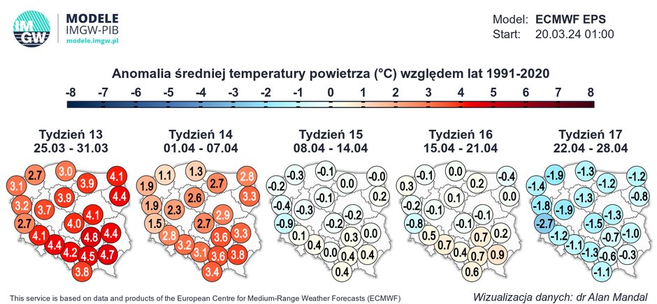 Większe ochłodzenie ma nadejść dopiero w trzeciej dekadzie kwietnia