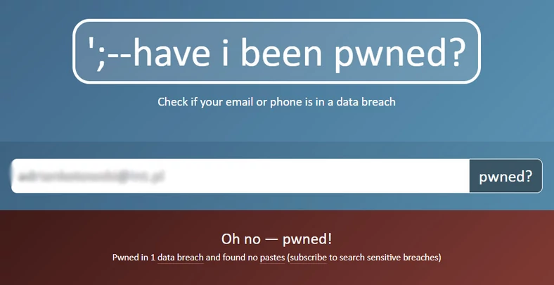 Sprawdzanie wycieku przez Have I Been Pwned