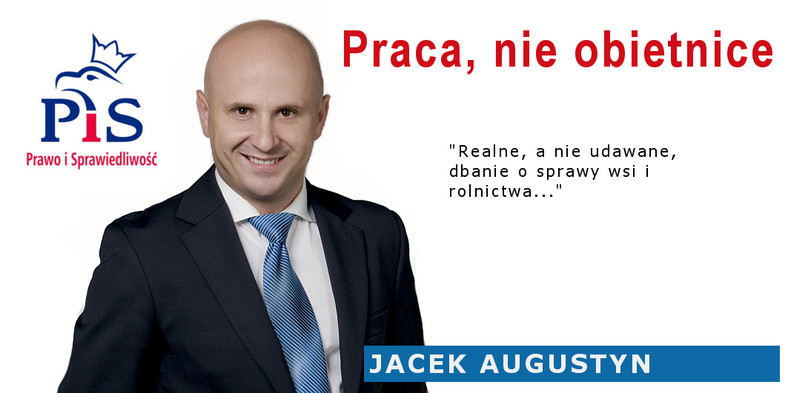 Ulotka wyborcza Jacka Augustyna, kandydata PiS do Sejmu w wyborach parlamentarnych w 2015 r.