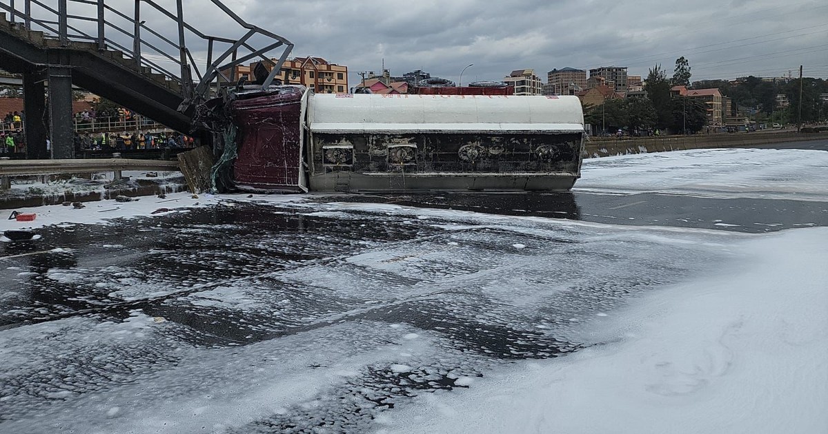 Fuel tanker overturns on Thika road causing huge snarlup for motorists