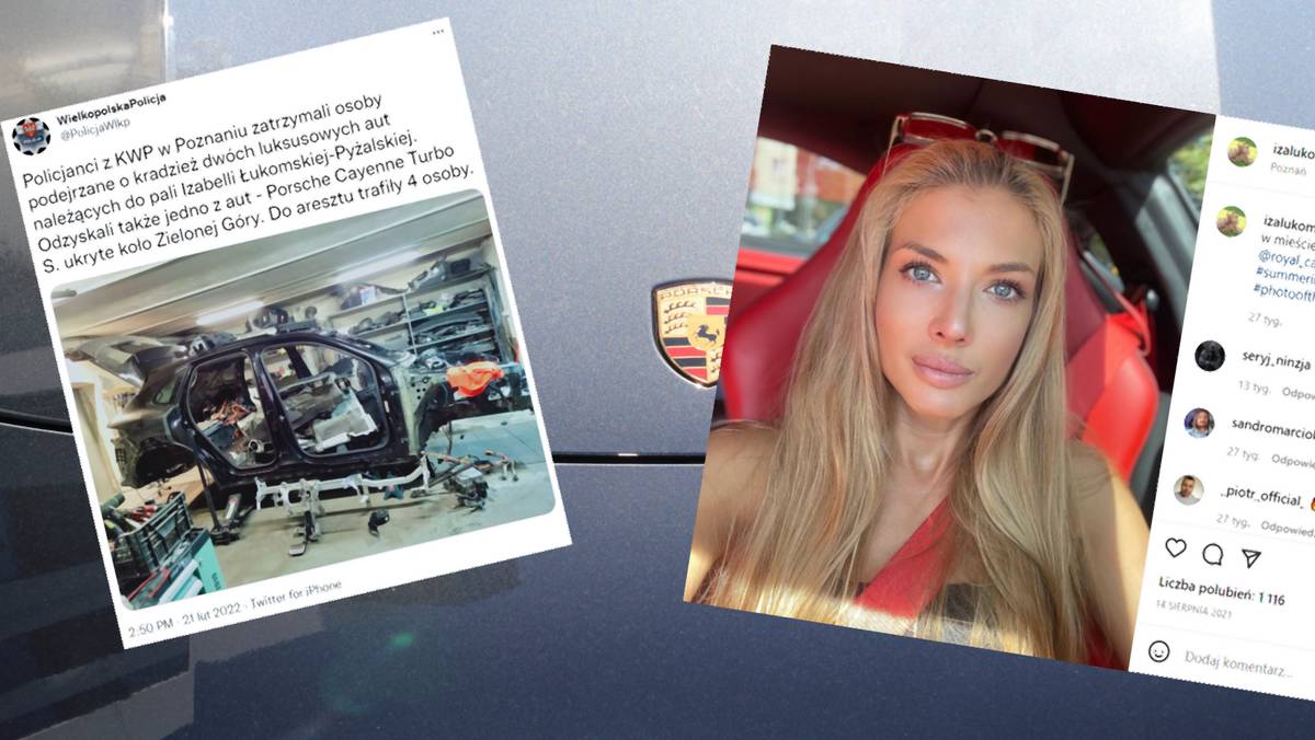 Sprawcy kradzieży aut Izabelli Łukomskiej-Pyżalskiej wpadli w ręce policji (instagram.com/izalukomskapyzalska, twitter.com/PolicjaWlkp)
