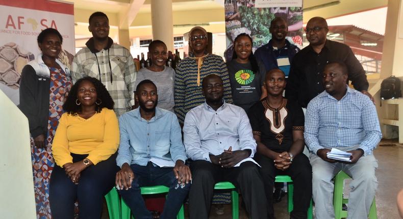 Market traders, farmers and suppliers of agroecology products who took part in the AFSA , PELUM workshop in Entebbe this week