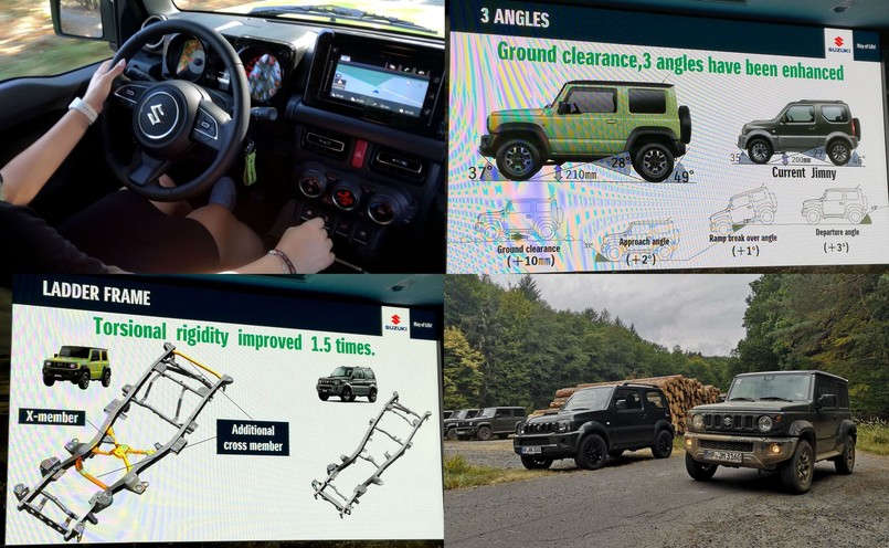 Jimny czwartej generacji powstał na ramie z nowym wzmocnieniem w kształcie litery X w centralnej części. Do konstrukcji dodano też dwie belki poprzeczne, wzmacniające całość i zwiększające sztywność skrętną