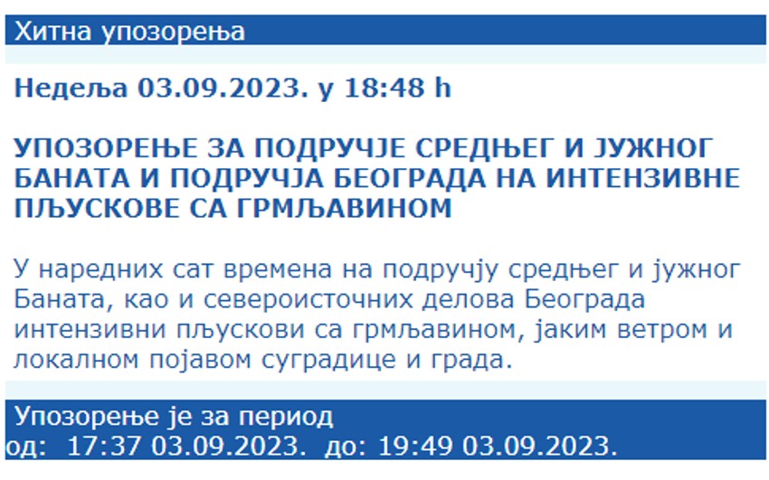Hitno RHMZ Upozorenje