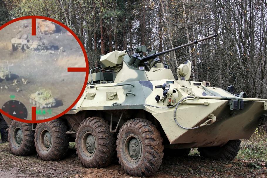 BTR-82A to 17-tonowy, ośmiokołowy transporter opancerzony ze stabilizowanym 7,62-milimetrowym karabinem maszynowym i dodatkowym kevlarowym pancerzem