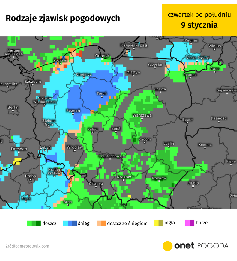 W czwartek pojawią się kolejne zawirowania w pogodzie. Będzie mocno padał i deszcz, i śnieg