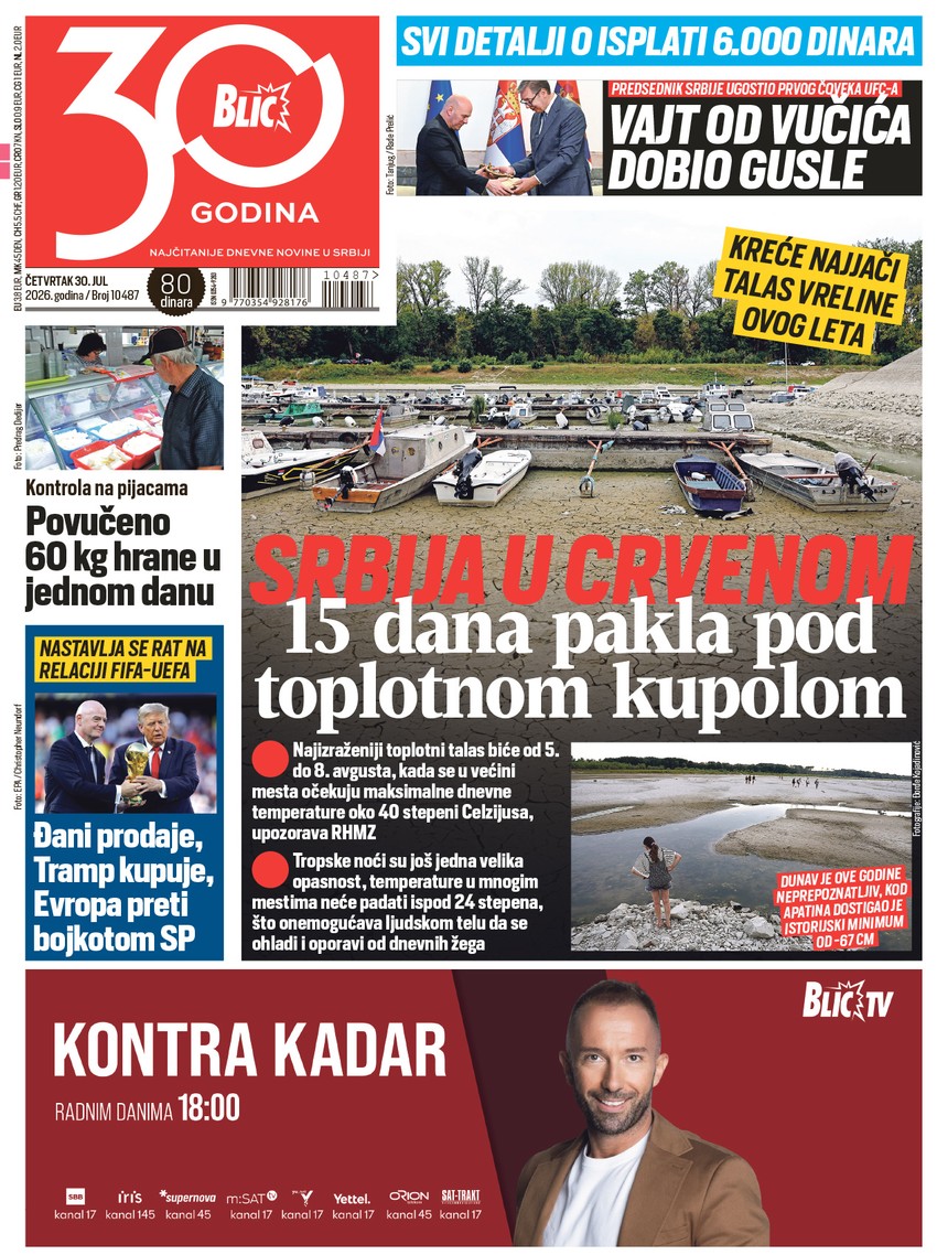 Blic naslovna strana za 30.7.