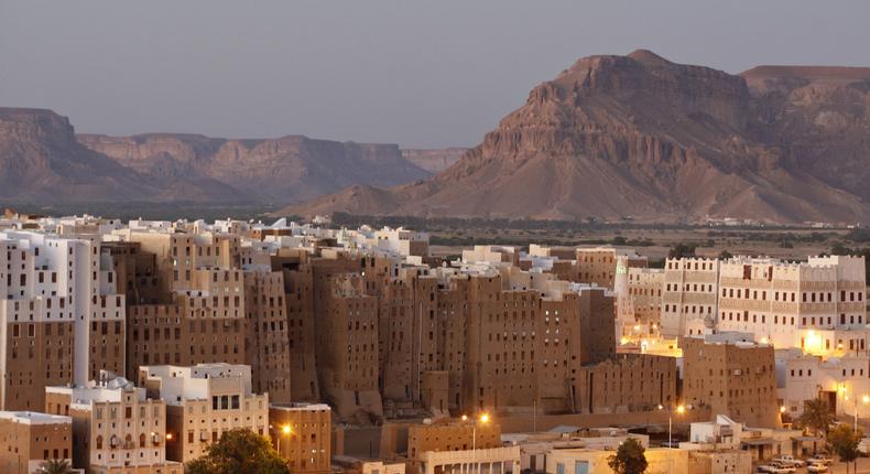 View of the historical city of Shibam in southeastern Yemen.