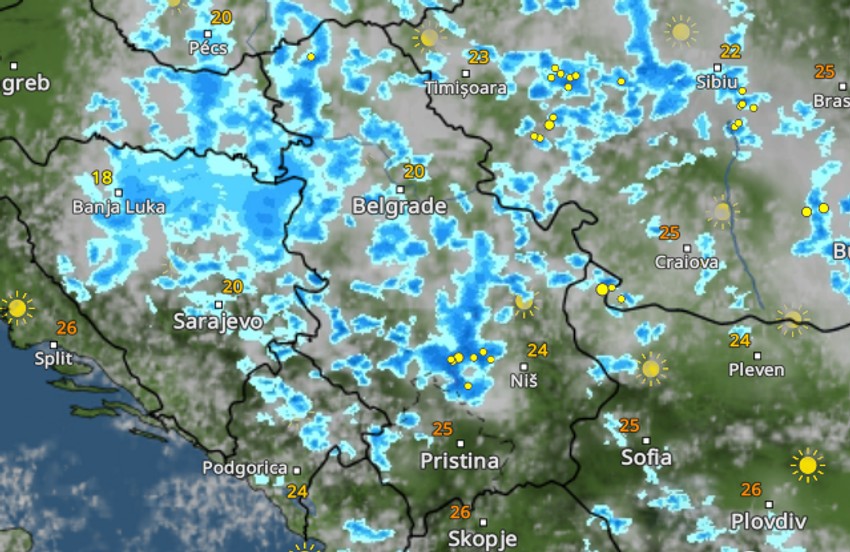Kretanje nevremena u 12 sati 31. avgusta
