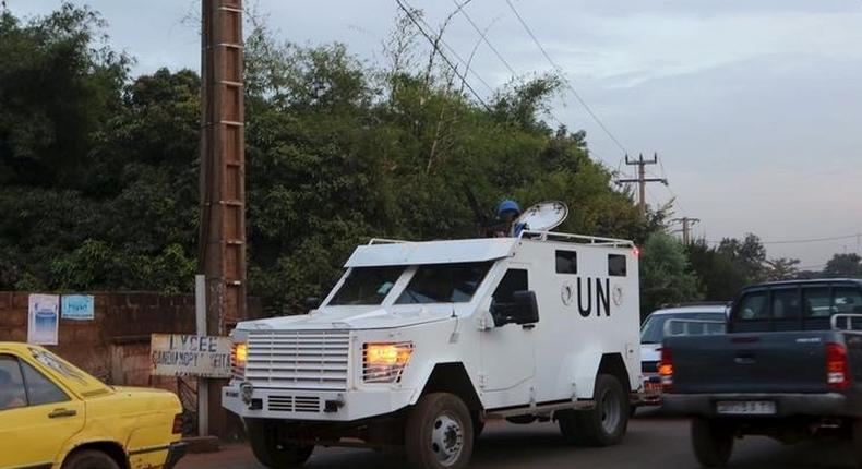 A UN armored vehicle patrols in Bamako, Mali, November 23, 2015. 