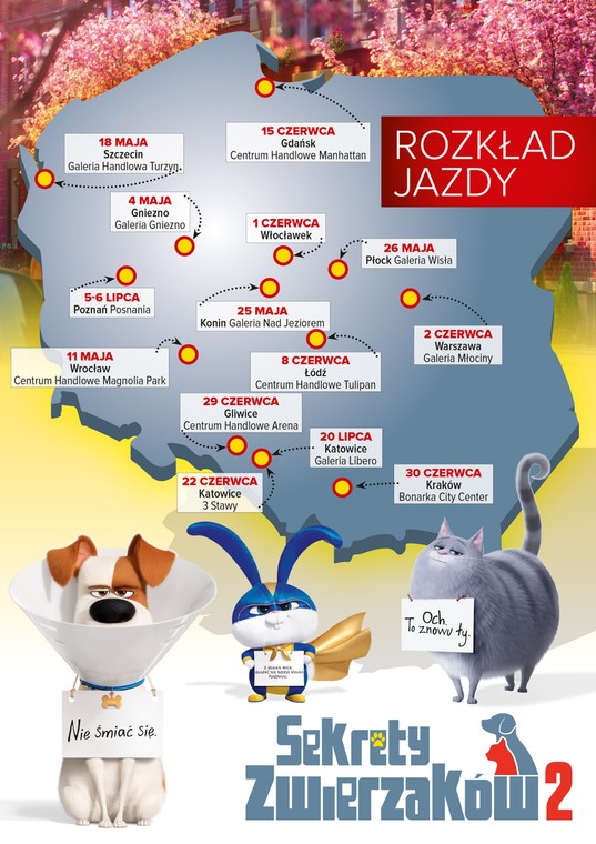 Mapa imprez z bohaterami "Sekretnego życia zwierzaków domowych 2"