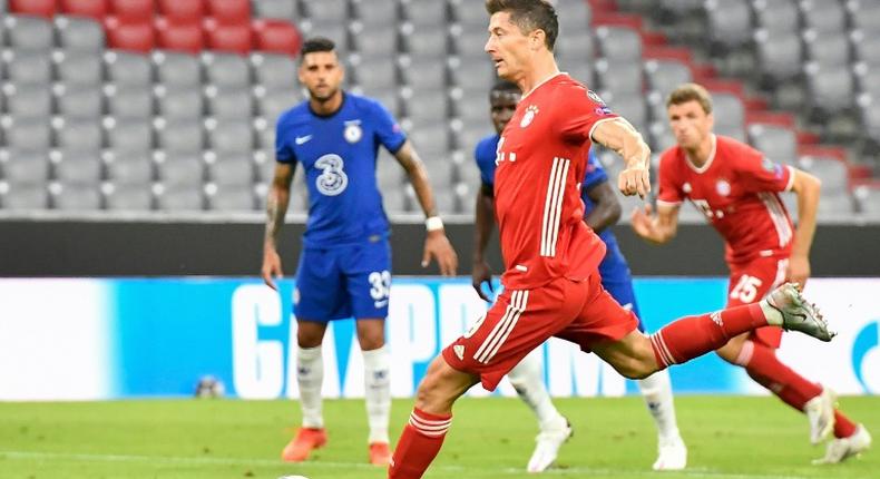 Bayern Munich striker Robert Lewandowski, the Champions League's leading scorer this season, converted a penalty after 10 minutes at the Allianz Arena