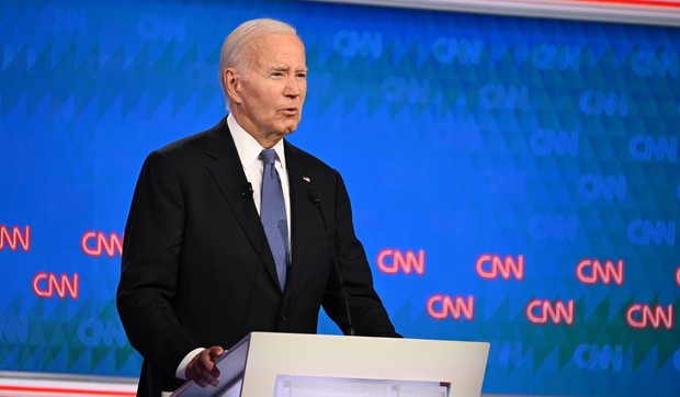 Džo Bajden tokom debate sa Donaldom Trampom, jun 2024. 