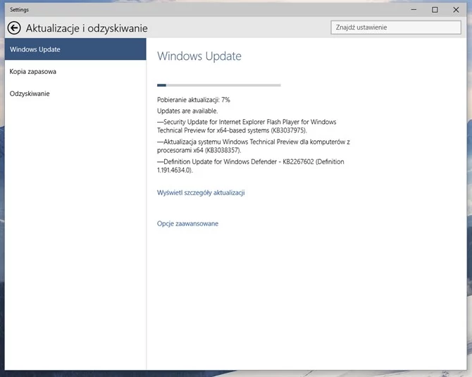 Aktualizacje dostępne są w Windows Update