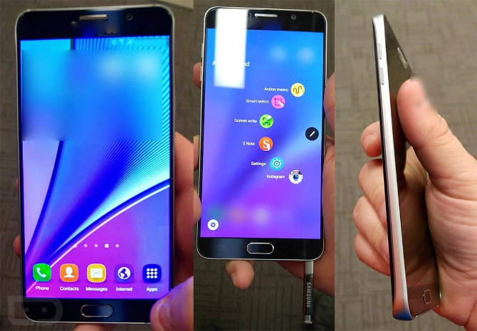 Tak prezentuje się Samsung Galaxy Note 5 od przodu oraz lewego boku