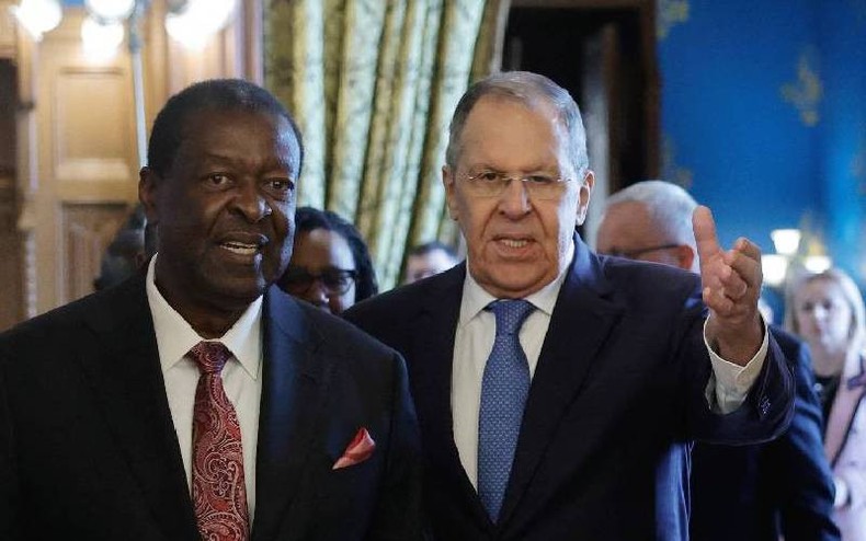 Russia's Foreign Minister Sergei Lavrov and Prime Cabinet Secretary Musalia Mudavadi before talks in Moscow on March 16, 2026. [AFP]