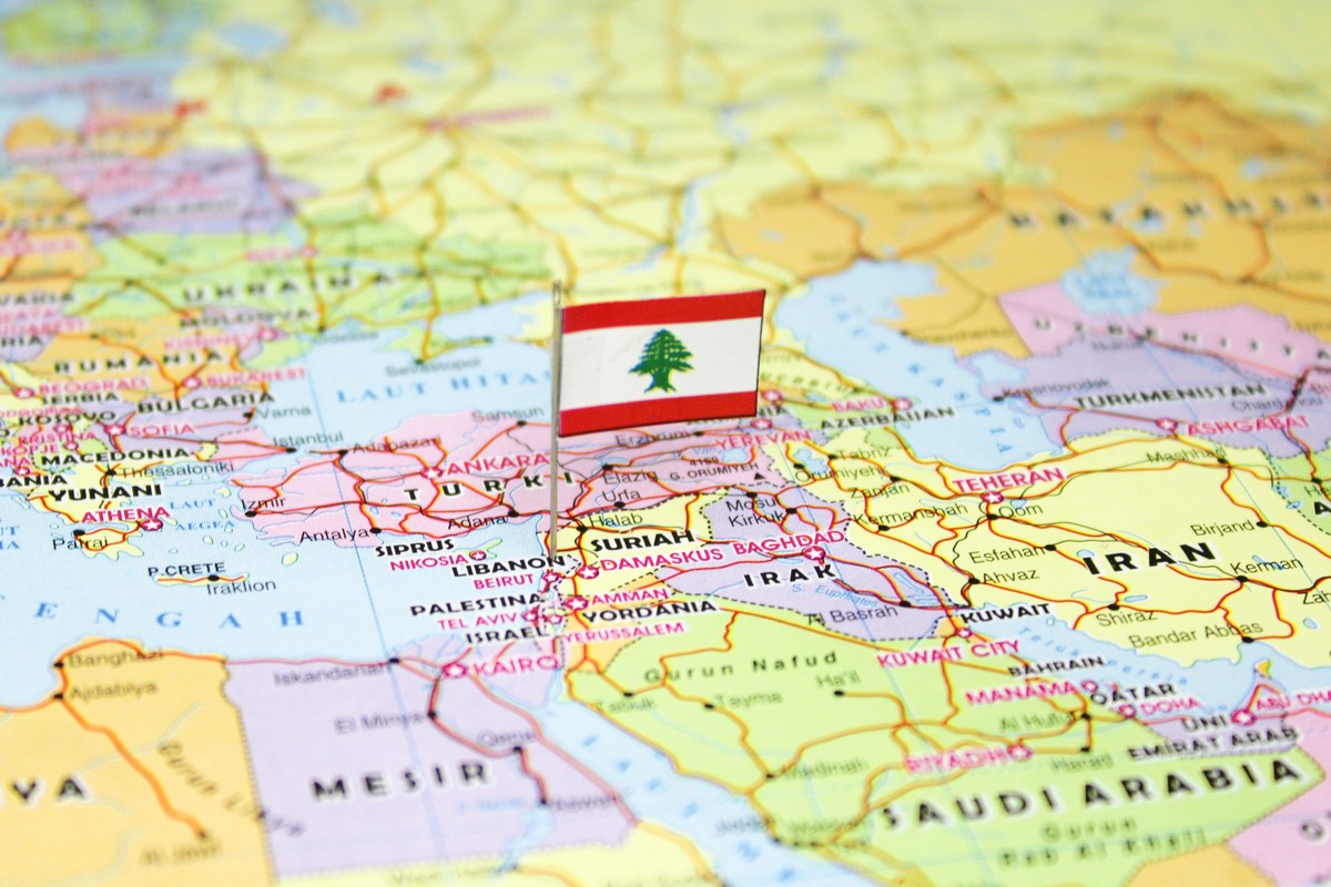 Lebanon,Flag,Is,Placed,On,A,Map,,Highlighting,Its,Location