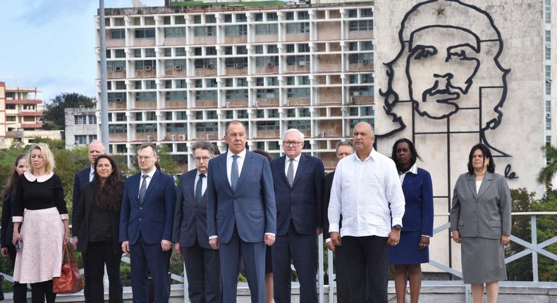 Russian Foreign Minister Sergei Lavrov attends a wreath-laying ceremony at Jose Marti Monument in Havana, Cuba, February 19, 2024.ACN/Handout/Reuters
